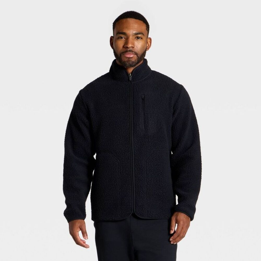 Men's High Pile Fleece Full Zip Sweatshirt - All In Motion Black XL